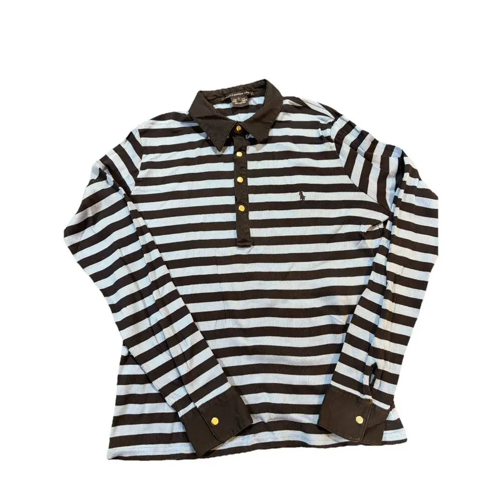 90s Ralph Lauren Sport Striped Rugby Polo Shirt Women’s L USA made 100% Cotton - Picture 2 of 11